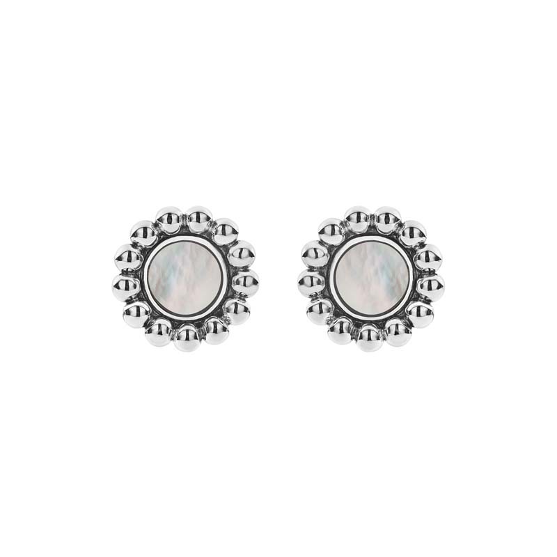 Lagos Sterling Silver Maya White Mother of Pearl 2mm Circle Stud Earrings