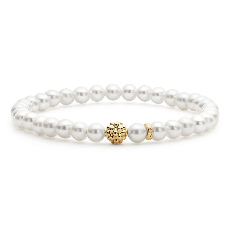 LAGOS 18K Yellow Gold Caviar Icon Pearl 6MM with Caviar Ball Stretch Bracelet