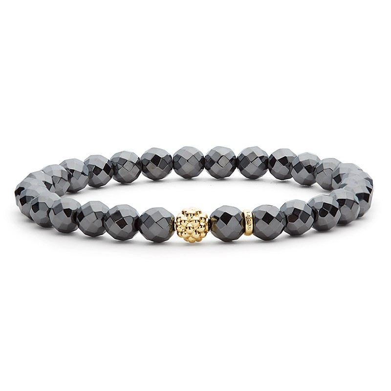 Lagos 18K Yellow Gold Caviar Icon Gemstone Stretch Gold Station Bead 6mm Bracelet