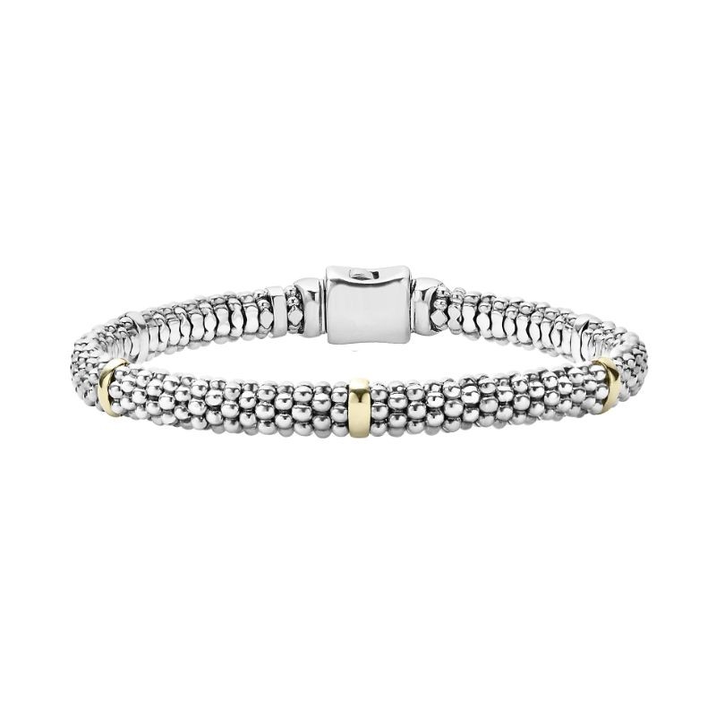 Lagos 18K Yellow Gold Signiture Cavier 6MM Bracelet With 5 Gold Stations