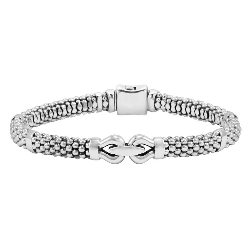 Lagos Sterling Silver Derby 6mm Silver Caviar Buckle Bracelet
