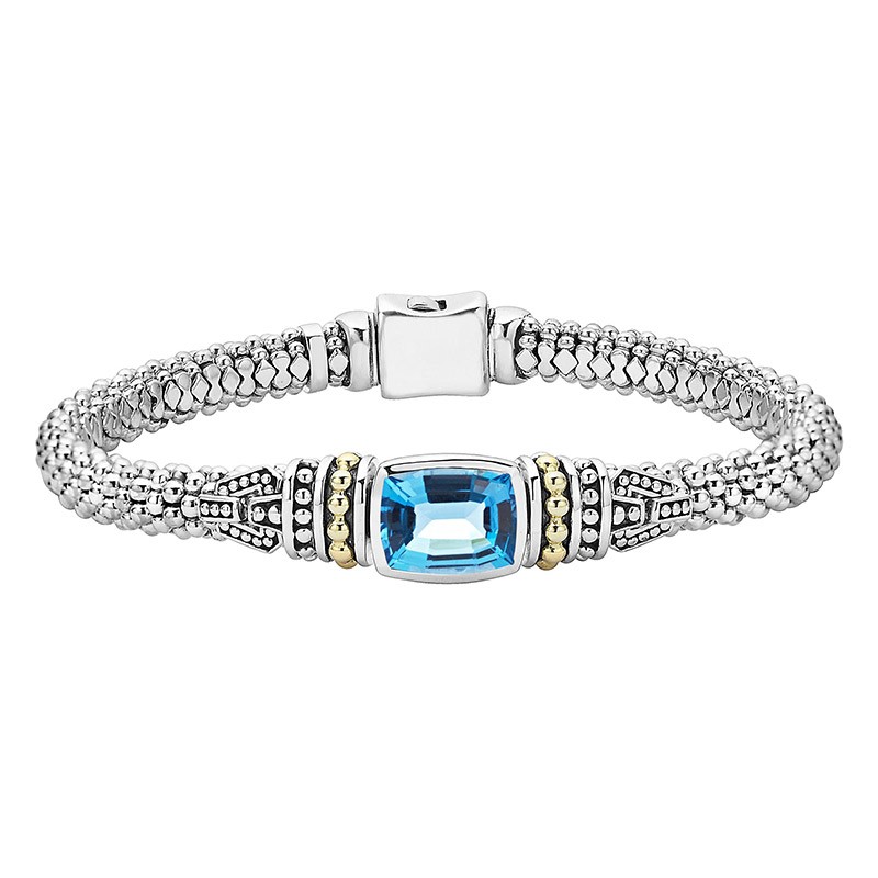Lagos 18K Yellow Gold and Sterling Silver Caviar Color 10x8mm Gemstone Caviar 6mm Bracelet