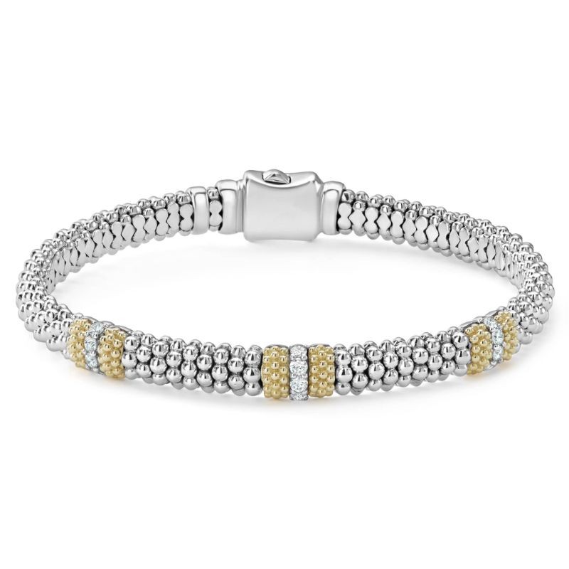 Lagos S/S & 18K Yellow Gold Diamond Lux Diamond 3 Small Station 6MM Bracelet