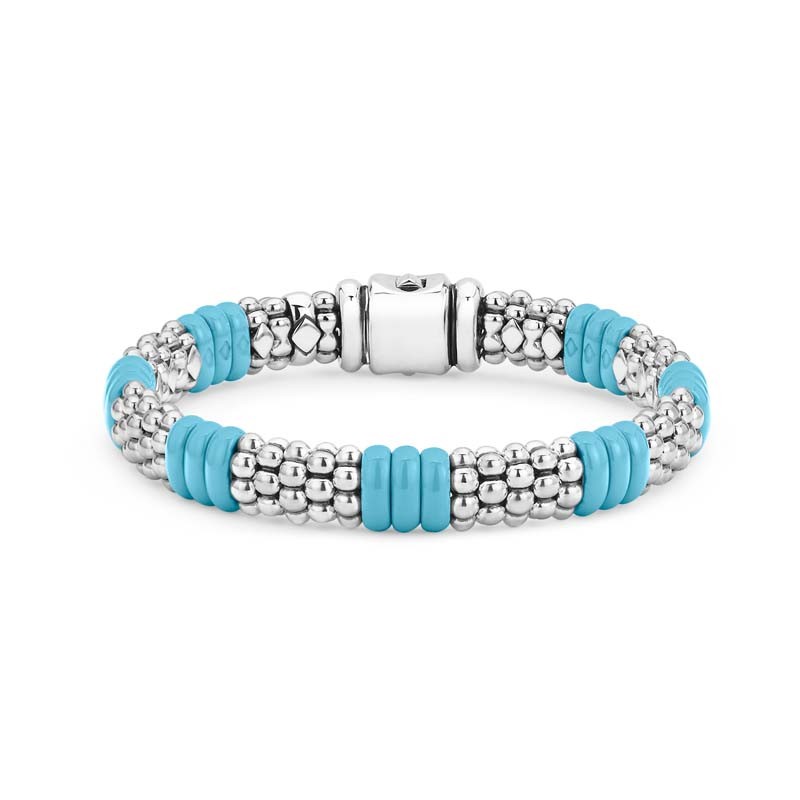 Lagos S/S Blue Caviar Blue Ceramic 7/3 Stations 9MM Rope Bracelet