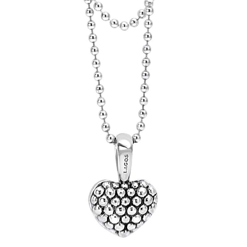 Lagos Sterling Silver Signature Caviar Beaded  25x17mm Heart Pendant 2.5mm