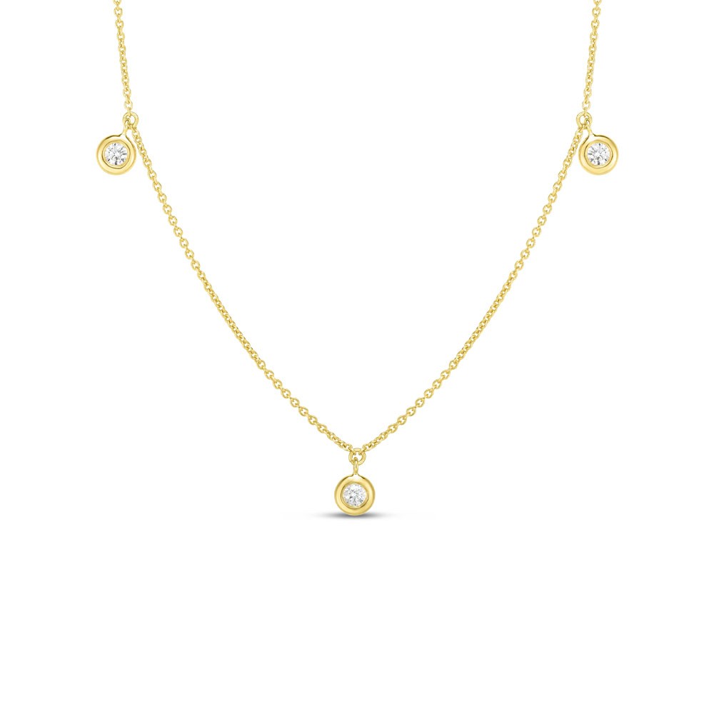 Roberto Coin 18K Yellow Gold 3 Stations Dangling Necklace with 3 Round Brilliant Cut Diamonds 0.13 TCW G-H SI