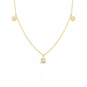 Roberto Coin 18K Yellow Gold 3 Stations Dangling Necklace with 3 Round Brilliant Cut Diamonds 0.13 TCW G-H SI