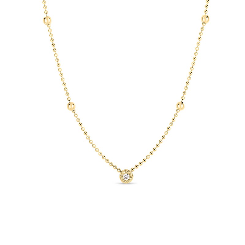 Roberto Coin 18K Yellow Gold Bead Chain with 1 Round Bezel Set Diamond 0.10 Cts G-H SI