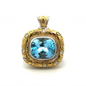 Estate Seidengang 18K Yellow and White Gold Blue Topaz Pendant