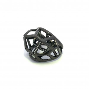 Estate Black Sterling Silver Ippolita Geometric Ring with Round Diamonds