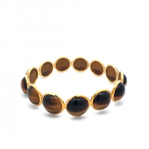 Estate 18K YG Ippolitta bangle, round, 13 round semi-precious stones, 29.9 gr, # 7