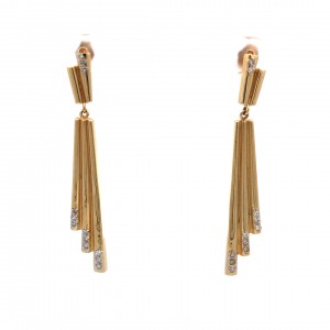 Estate 14K Yellow Gold Dangling Earrings with 22 Round Diamonds Approx. 0.33 Ctw