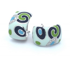 Roberto Coin 18k White Gold Enamel and Diamond Lever Back Earrings