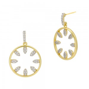 Freida Rothman 14K Yellow Gold Rhodium Matte Finish Sterling Silver Petals In Bloom Open Hoop Earrings