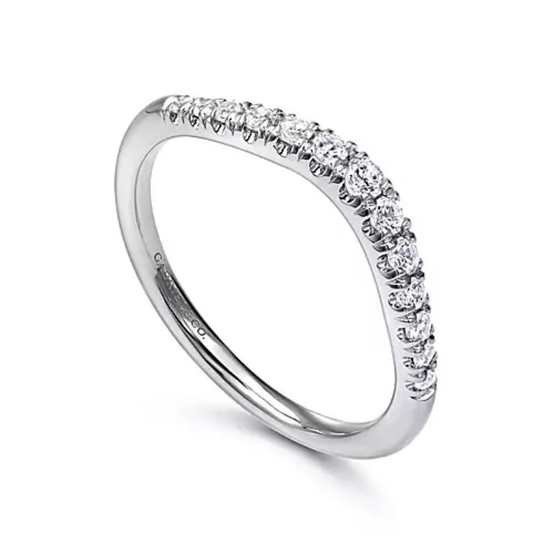 Gabriel & Co. 14K White Gold Curved French Pave Diamond Anniversary Band with13 Round Diamonds 0.24 Tcw G-H SI2