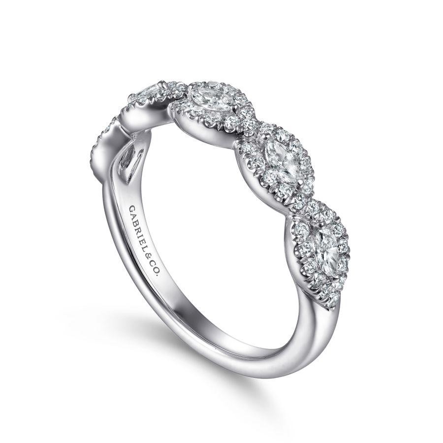 14K WG Marquise Halo Station Diamond Anniversary Band with 61 Round Diamonds 0.50 Tcw G-H VS2-SI2