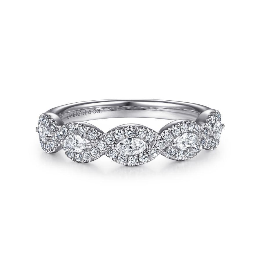 14K WG Marquise Halo Station Diamond Anniversary Band with 61 Round Diamonds 0.50 Tcw G-H VS2-SI2