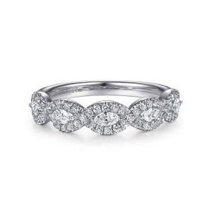 14K WG Marquise Halo Station Diamond Anniversary Band with 61 Round Diamonds 0.50 Tcw G-H VS2-SI2