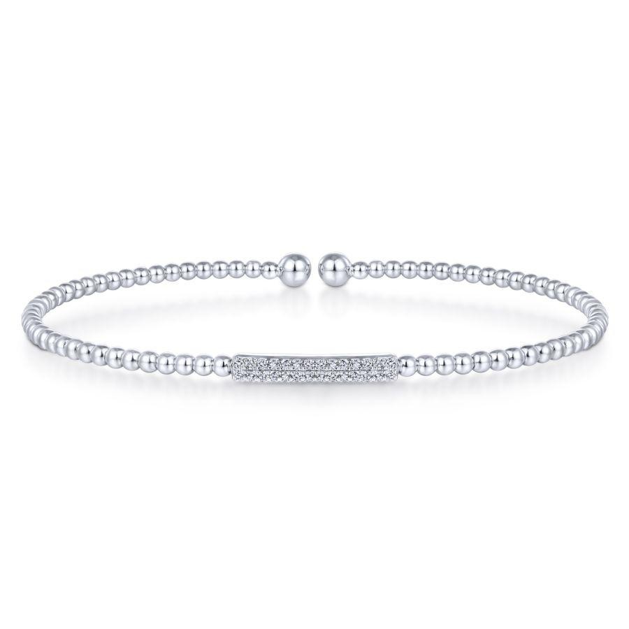 Gabriel & Co. 14K White Gold Bujukan Bead Cuff with 28 Round Diamonds 0.13 Tcw H-I SI2