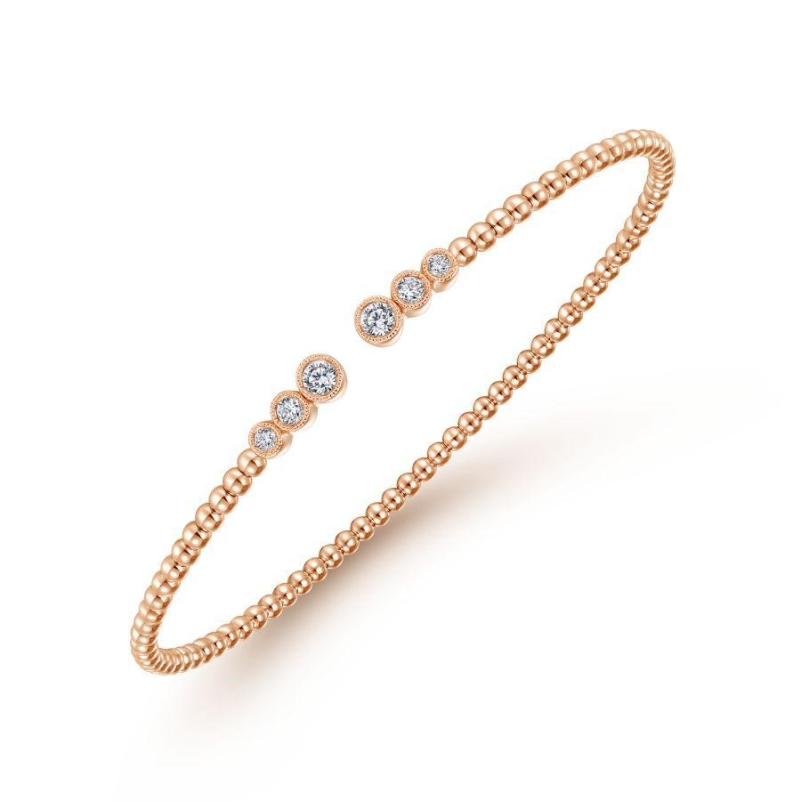 Gabriel & Co. 14K Rose Gold Bujukan Bezel Set Diamonds Bead Split Cuff Bracelet