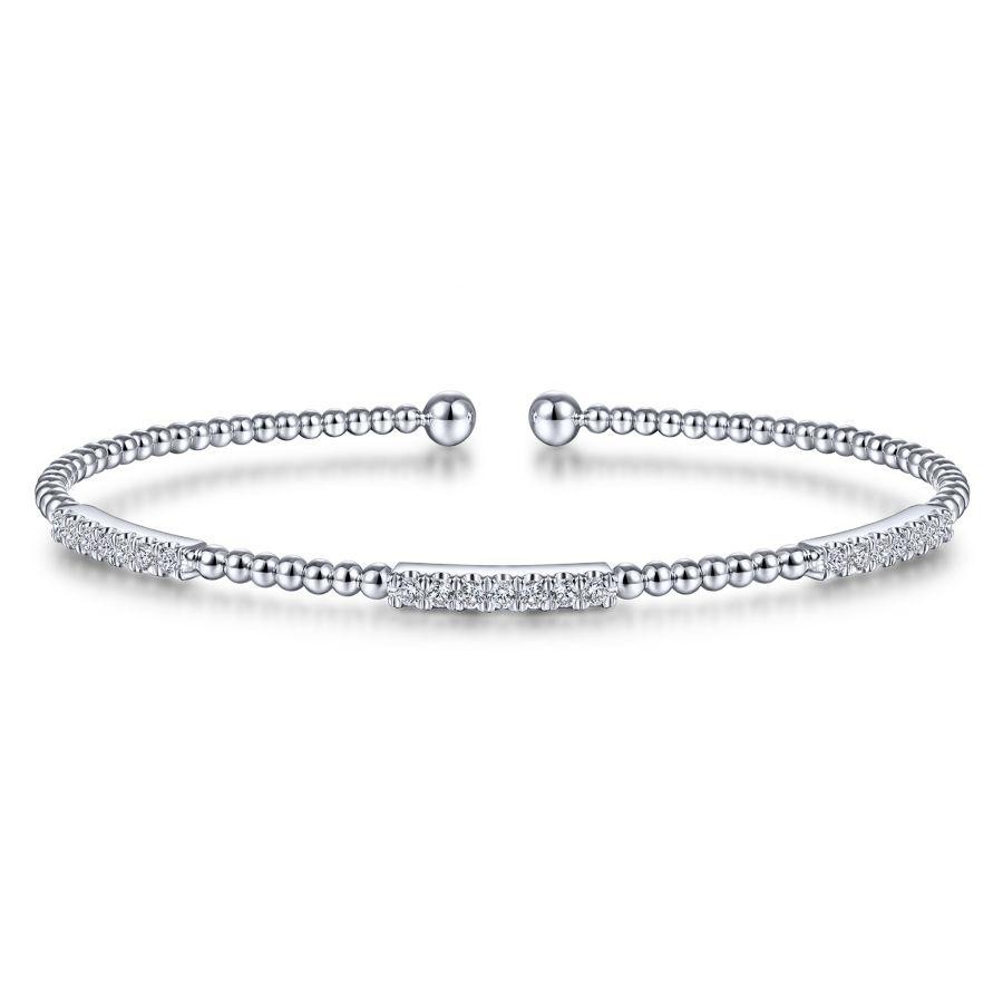 Gabriel & Co. 14K White Gold Bujukan Diamond Stations Bangle with Round Diamonds 0.44 Tcw H-I SI2
