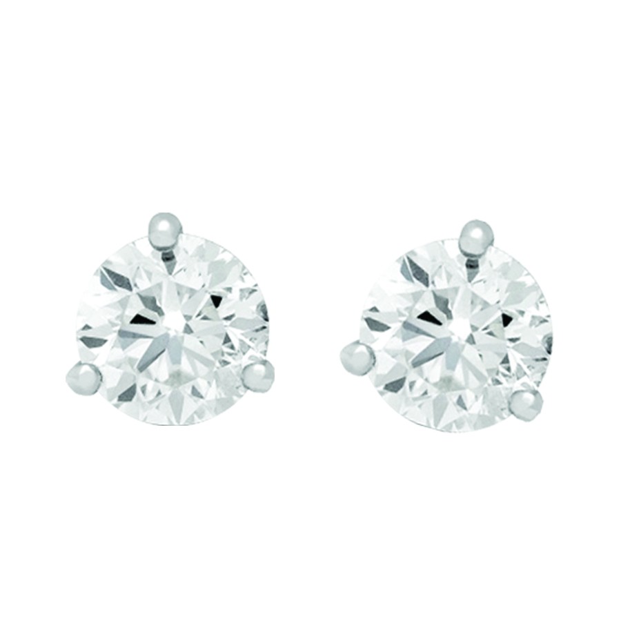 14K White Gold Diamond 3-Prong Stud Earrings
