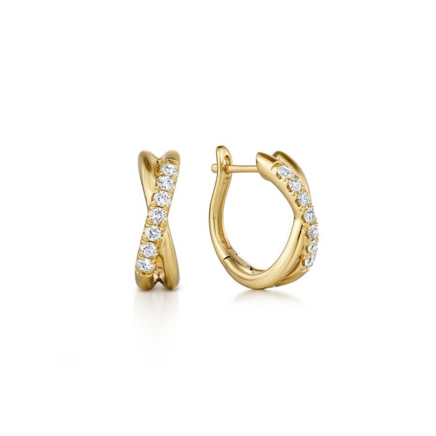 Gabriel & Co. 14K Yellow Gold Contemporary Twisted 15mm Diamond Huggies Earrings