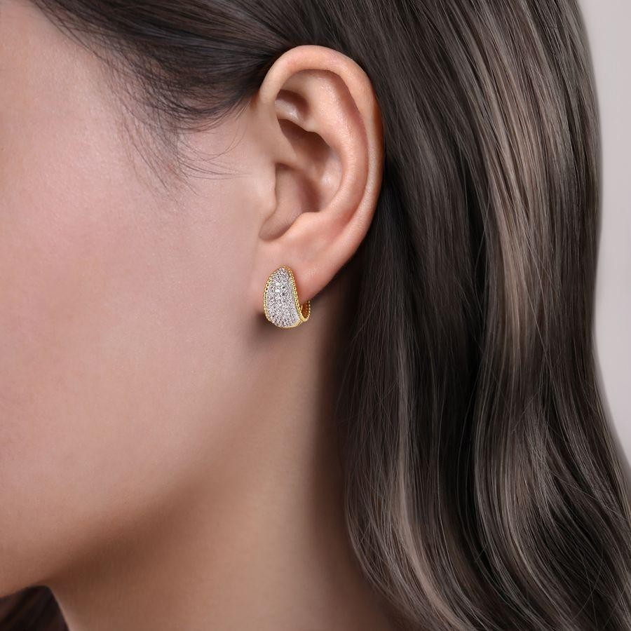 Gabriel & Co. 14K White and Yellow Gold Bujukan Diamond Fashion Huggies Earrings