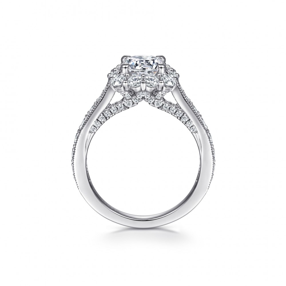 Gabriel & Co. 14K White Gold Entwined Round Halo Diamond Semi Mount