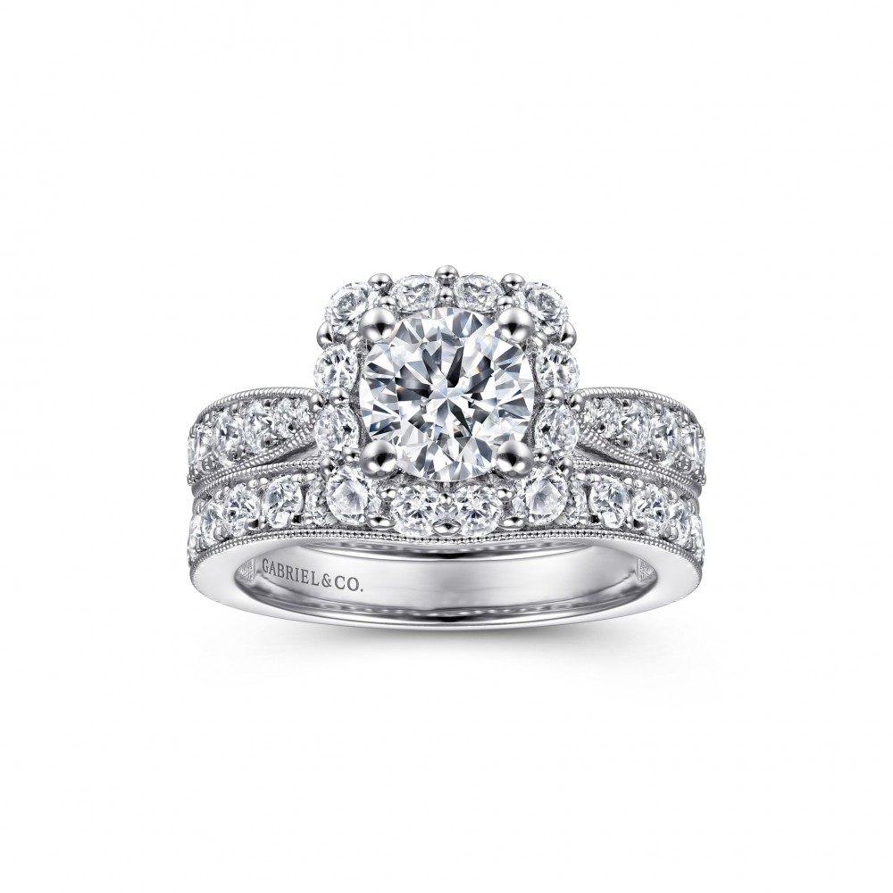 Gabriel & Co. 14K White Gold Entwined Round Halo Diamond Semi Mount