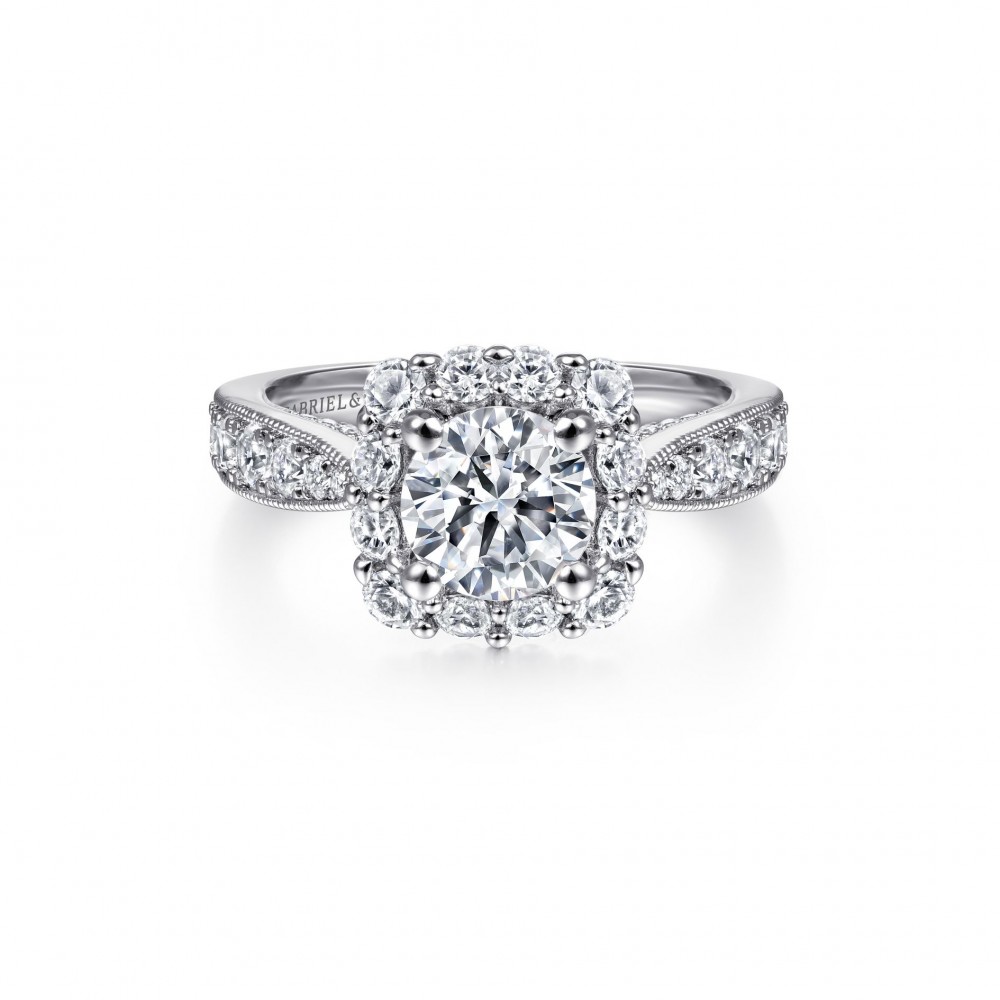 Gabriel & Co. 14K White Gold Entwined Round Halo Diamond Semi Mount