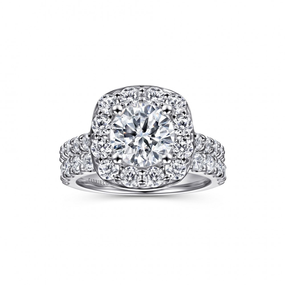 Gabriel & Co 14K White Gold Semi Mount with 24 Round Diamonds 1.37 Tcw G-H SI2   Size 6.5