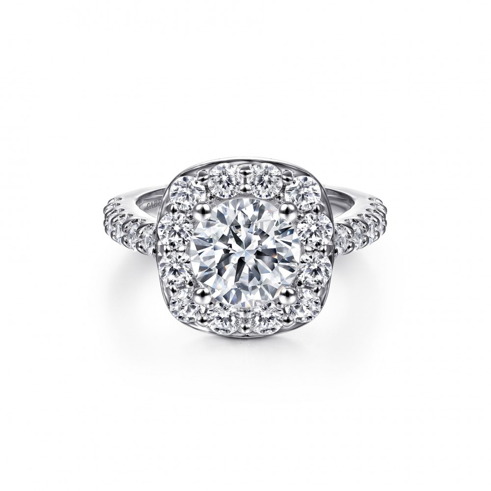 Gabriel & Co 14K White Gold Semi Mount with 24 Round Diamonds 1.37 Tcw G-H SI2   Size 6.5
