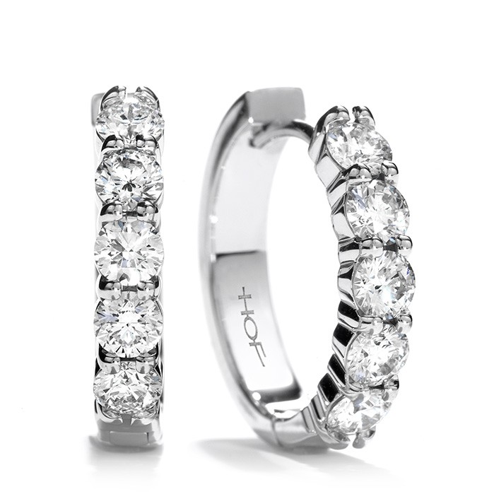 Hearts on Fire 18K White Gold Min Hoop Earrings with 10 Round Diamonds 0.97 Tcw I-J VS-SI