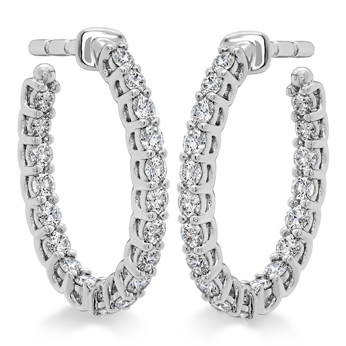 Hearts on Fire 18K White Gold Signature Oval Hoops with 38 Round Diamonds 0.66 Tcw G-H VS-SI