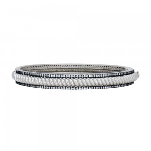 Freida Rothman Sterling Silver Cubic Zirconia Twisted Cable Hinge Bangle