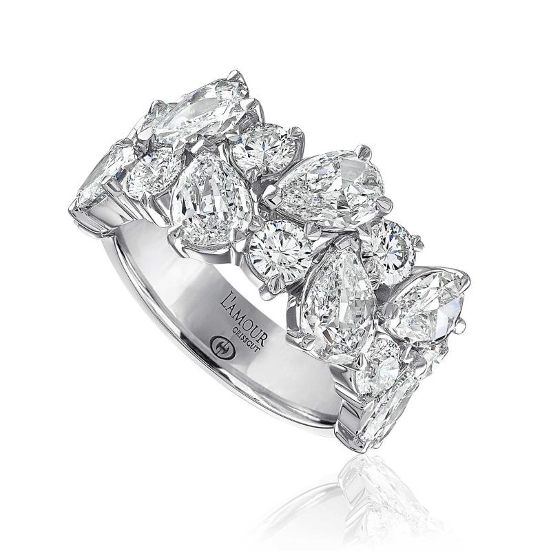 Christopher Design 18K White Gold Half Anniversary Band with 10 CrissCut L'Amour Pear Shape Diamonds 2.30 Tcw & 10 Criss Cut Round Diamonds 0.80 Tcw E VS