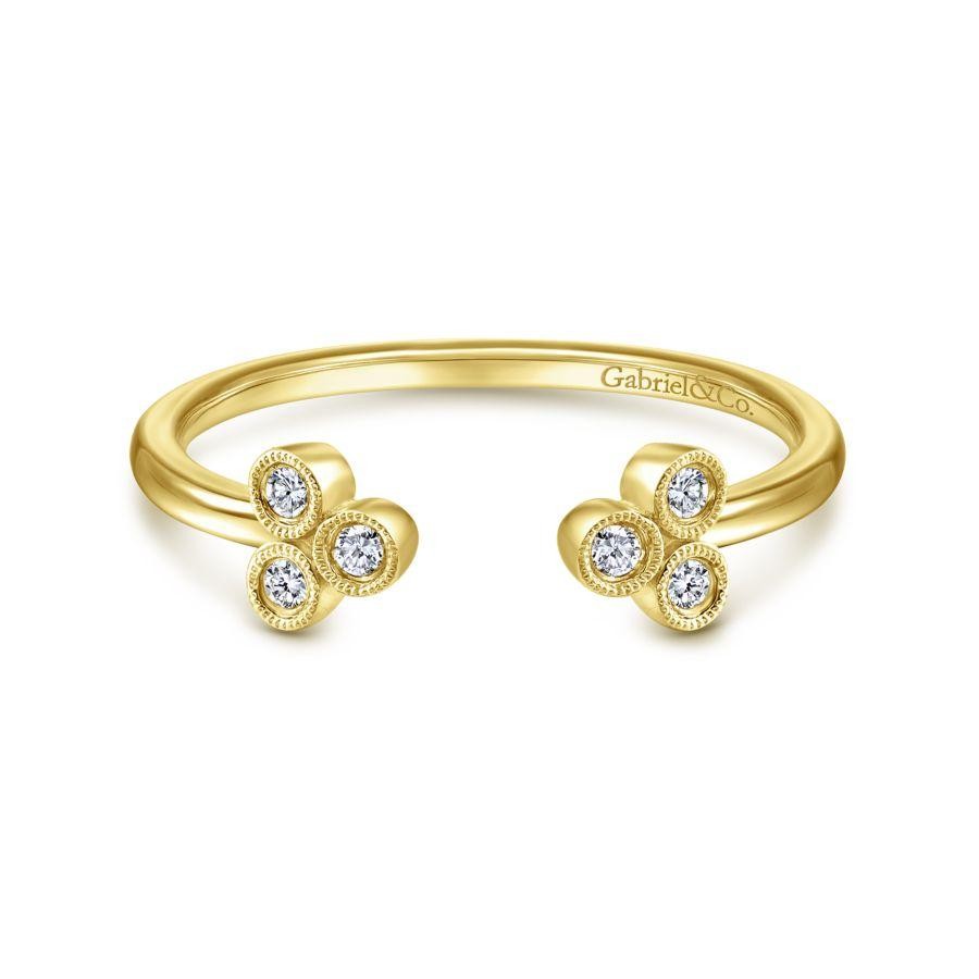 Gabriel & Co. 14K Yellow Gold Contemporary Split Bezel Set Triple Diamond Cluster Ring