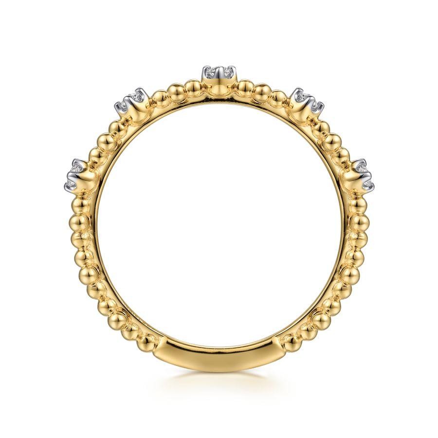 Gabriel & Co 14K Yellow Gold Diamond & Bujukan Bead Station Ring  Size 6.5