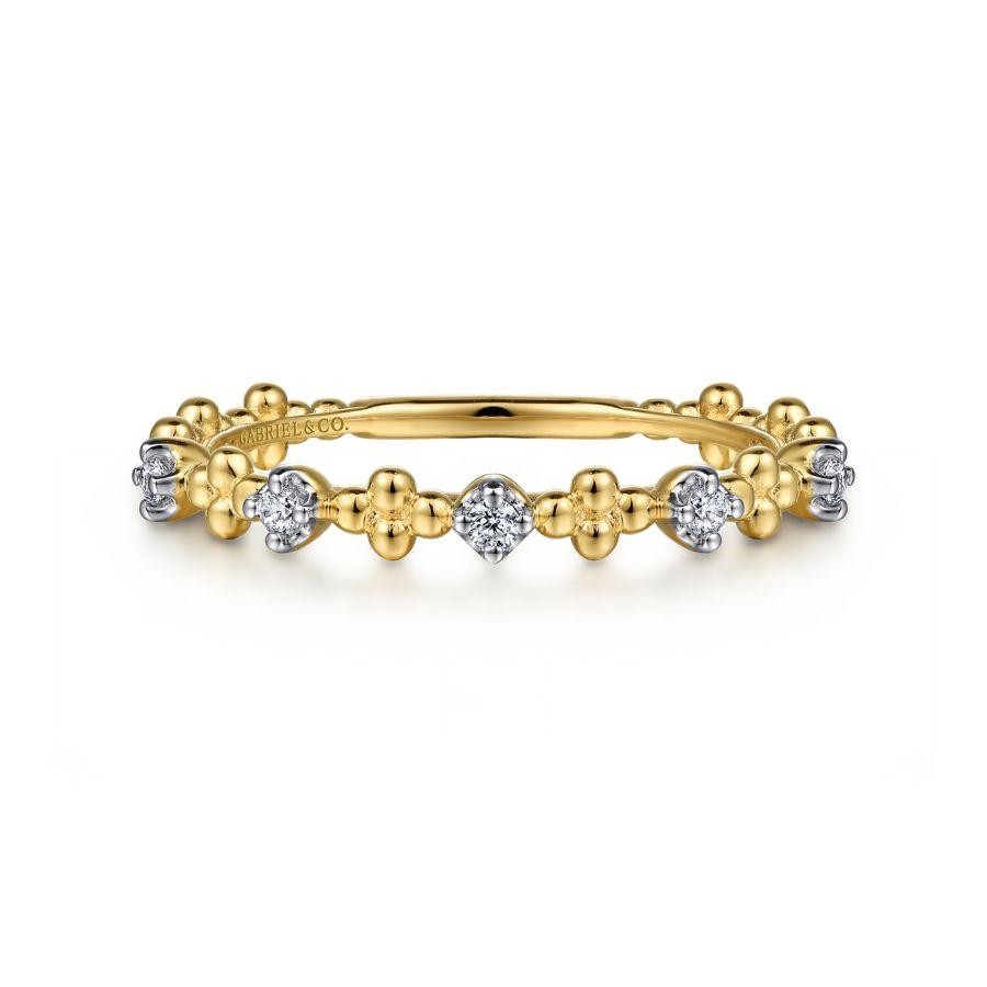 Gabriel & Co 14K Yellow Gold Diamond & Bujukan Bead Station Ring  Size 6.5