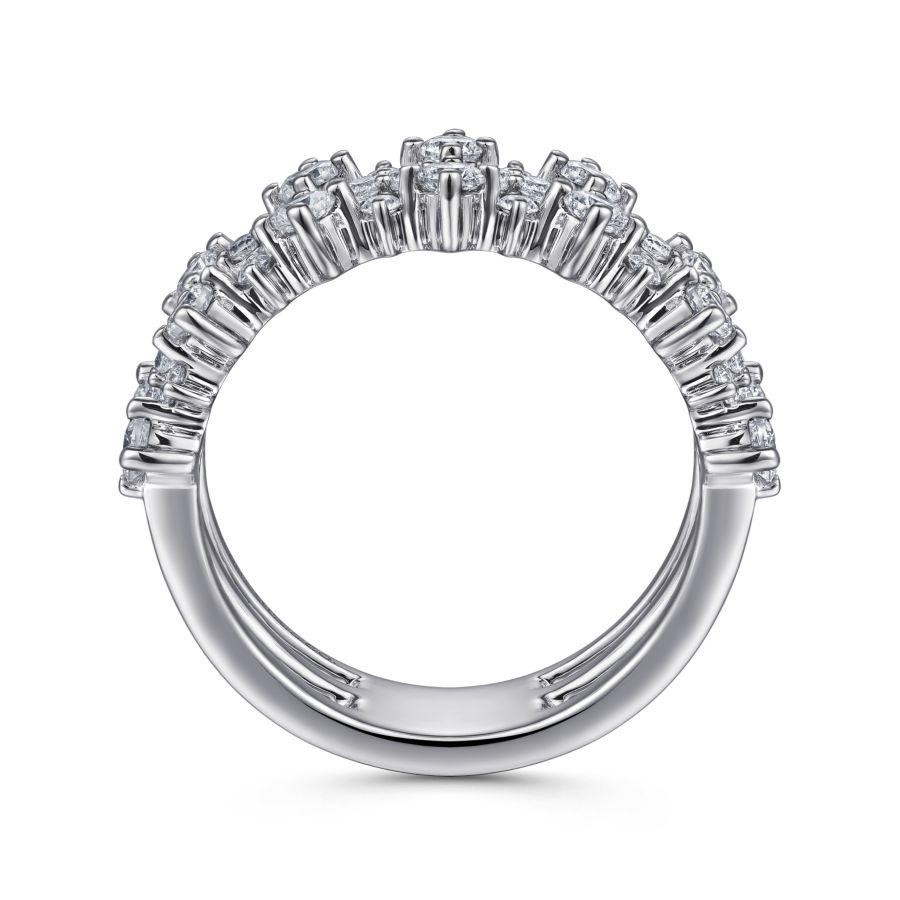 Gabriel & Co 14K White Gold Three Row Ring with 47 Round Diamonds 1.10 Tcw G-H SI2  Size 6.5