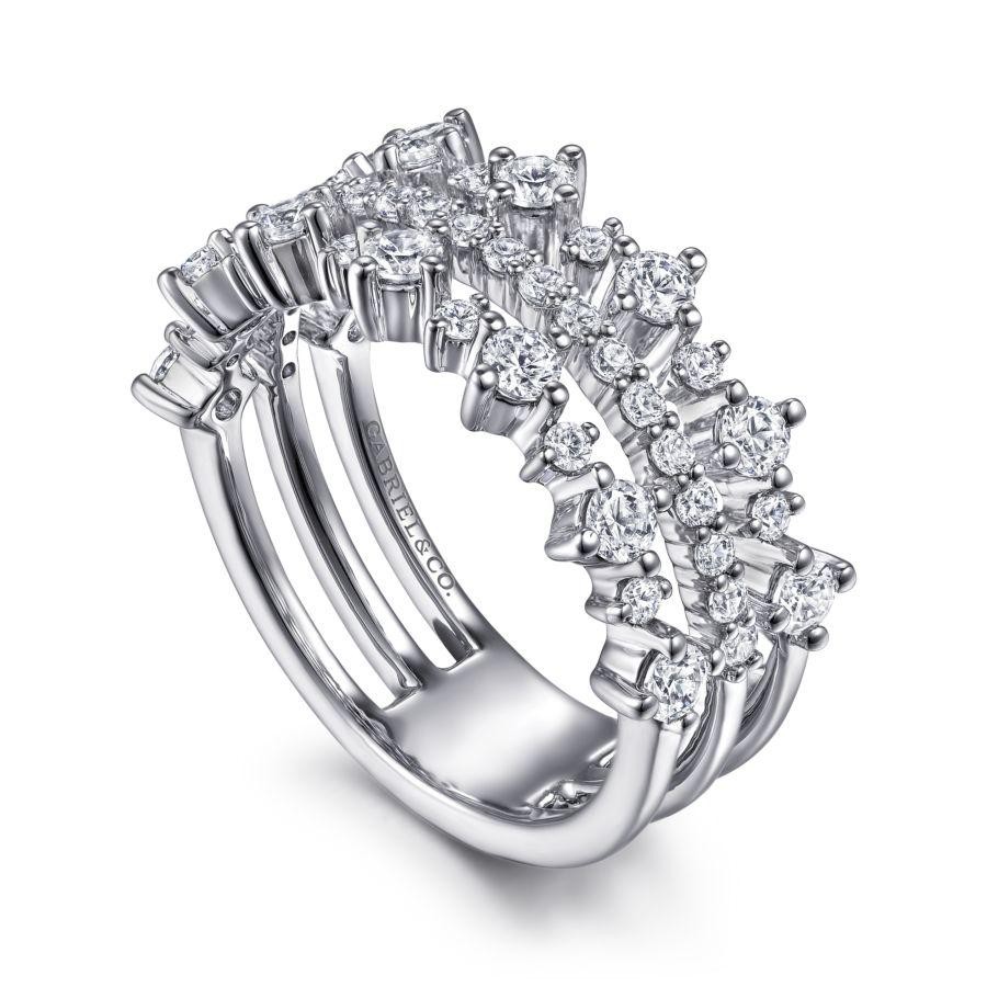Gabriel & Co 14K White Gold Three Row Ring with 47 Round Diamonds 1.10 Tcw G-H SI2  Size 6.5