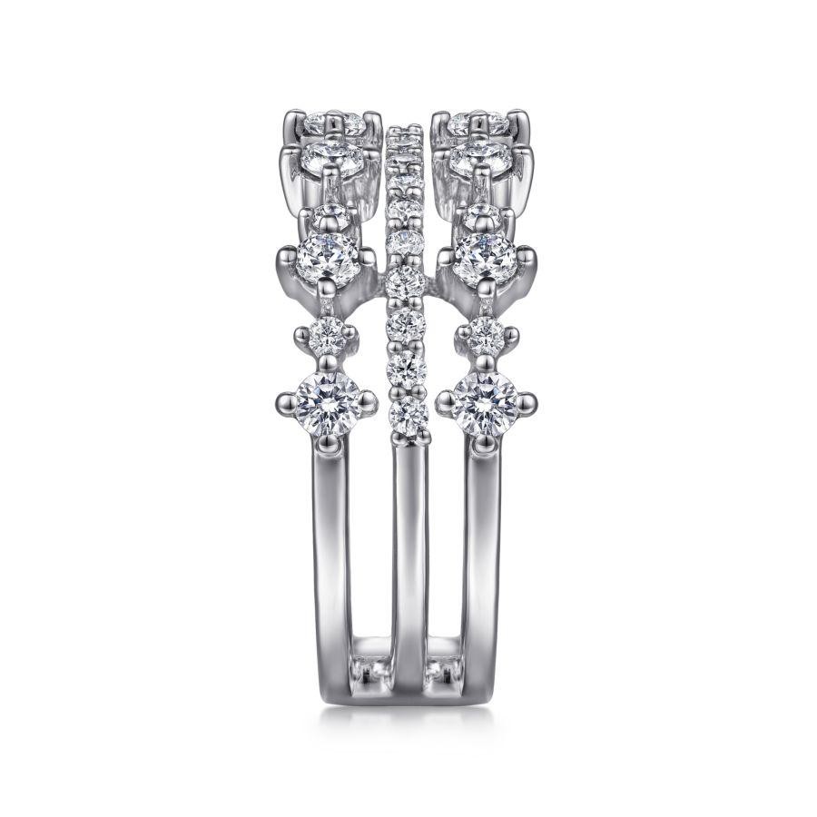 Gabriel & Co 14K White Gold Three Row Ring with 47 Round Diamonds 1.10 Tcw G-H SI2  Size 6.5