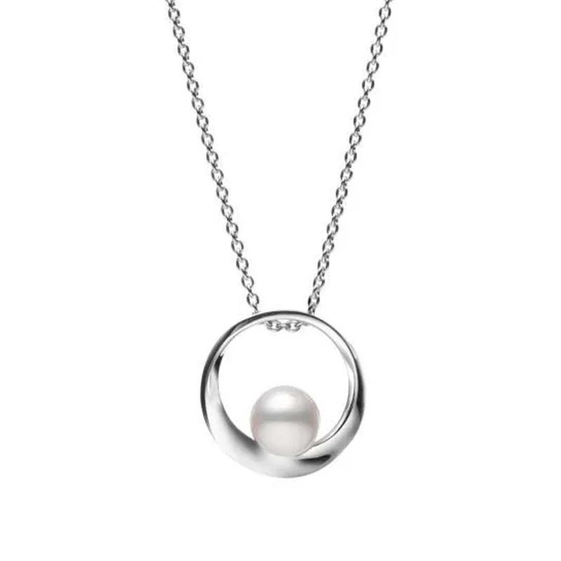 Mikimoto 18K White Gold Pendant with 1 Round Akoya Pearl A+ 7mm 18/16