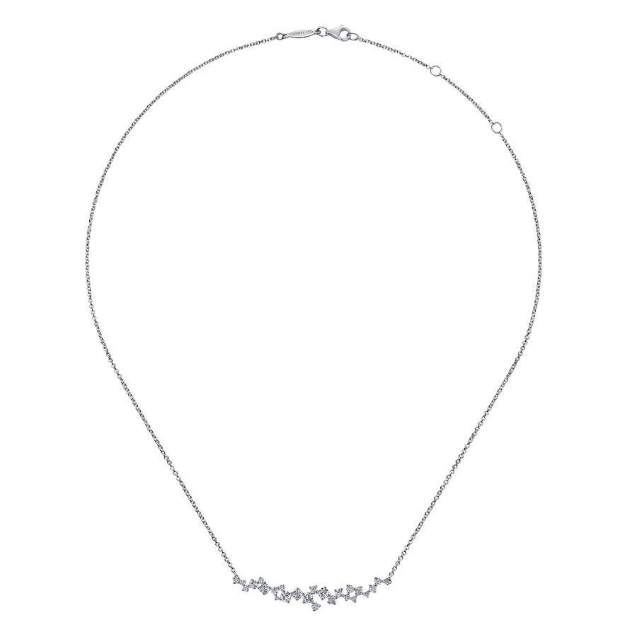 Gabriel & co. 14K White Gold Diamond Cluster Curved Bar Necklace with 25 Round Diamonds 1.18 Tcw H-I SI2