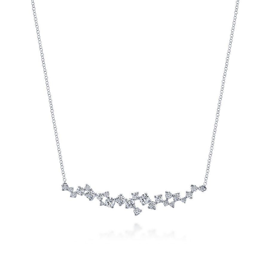 Gabriel & co. 14K White Gold Diamond Cluster Curved Bar Necklace with 25 Round Diamonds 1.18 Tcw H-I SI2