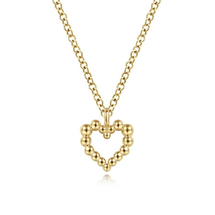 Gabriel & Co. 14K Yellow Gold Bujukan Bead Open Heart Pendant Necklace