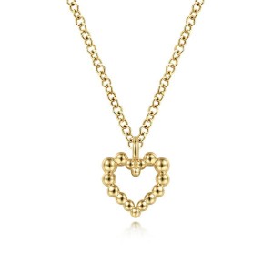 Gabriel & Co. 14K Yellow Gold Bujukan Bead Open Heart Pendant Necklace