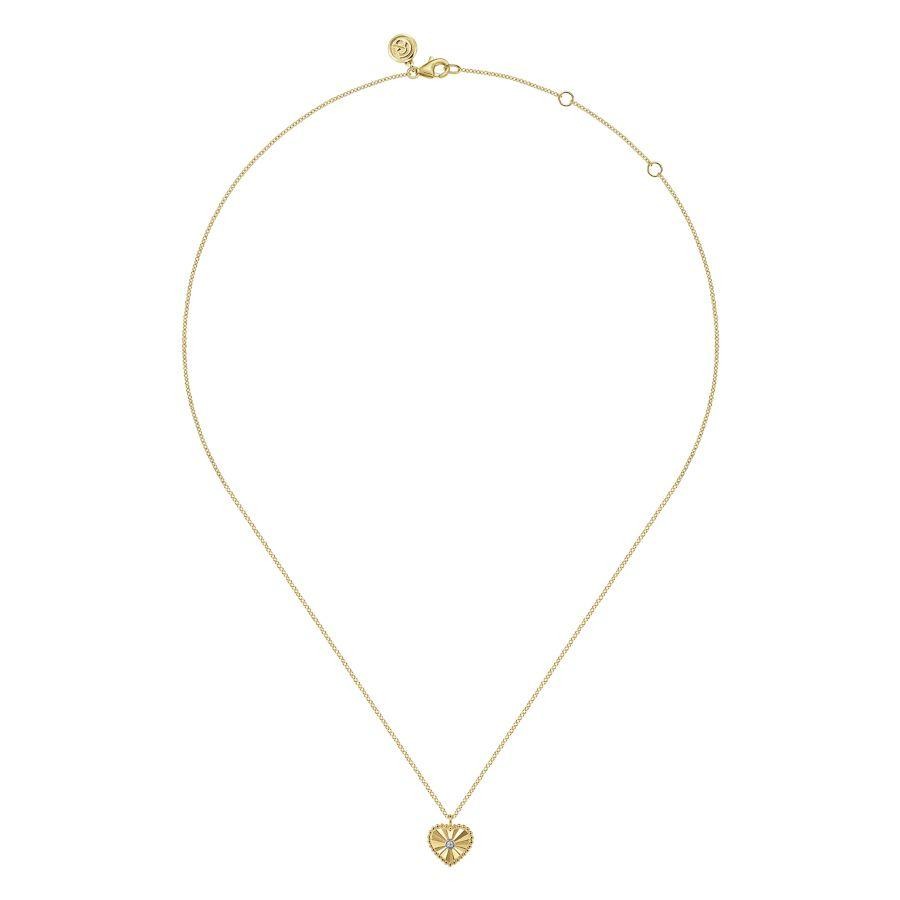 Gabriel 14K White & Yellow Gold Diamond & Heart Pendant with 1 Round Diamond 0.01 Cts H-I SI2  Length 17.5