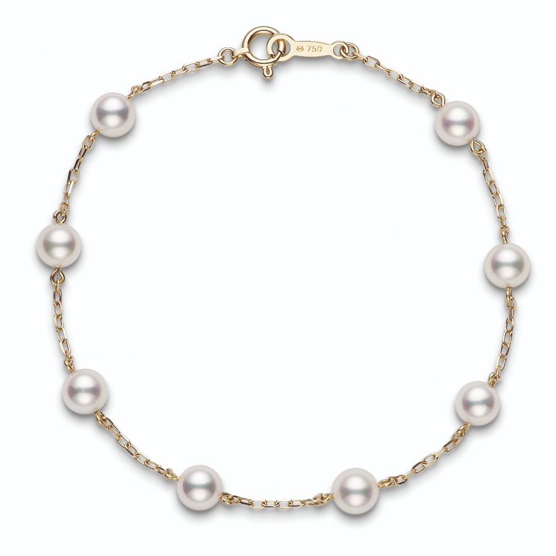 Mikimoto 18K Yellow Gold Akoya Cultured Pearl Station Bracelet